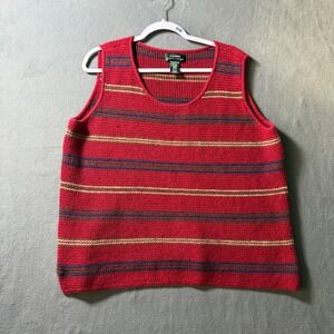 Lauren Ralph Lauren Red Striped Linen Cotton Sweater Vest Scoop Neck 1X
